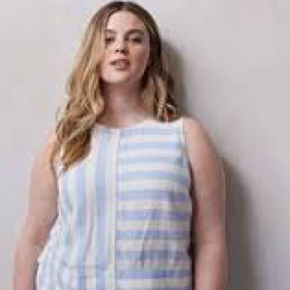 LC Lauren Conrad Womens Blue/White Stripe Linen Blend Tank Top Size XL